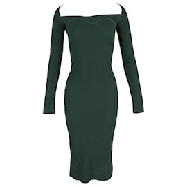 Khaite-Khaite Beth Ribbed-Knit Midi Dress in Green Viscose-Green