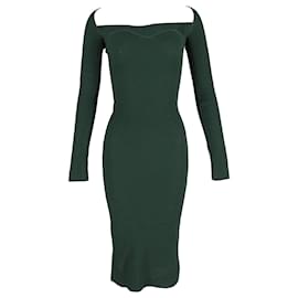 Khaite-Vestido midi de malha canelada Khaite Beth em viscose verde-Verde