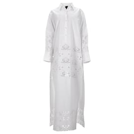 Nili Lotan-Nili Lotan Robe chemise longue à finitions en broderie anglaise Louanne en coton blanc-Blanc
