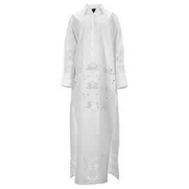 Nili Lotan-Nili Lotan Louanne Broderie Anglaise-Trimmed Maxi Shirt Dress in White Cotton-White