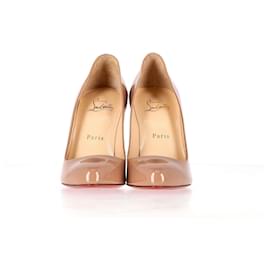 Christian Louboutin-Christian Louboutin Pigalle Pumps in Beige Patent Leather-Brown,Flesh