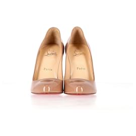 Christian Louboutin-Christian Louboutin Pigalle Pumps in Beige Patent Leather-Brown,Flesh