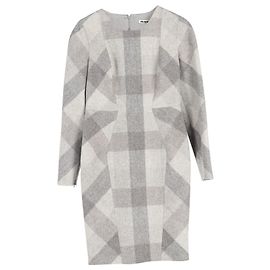 Jil Sander Printed Long Sleeve Dress in Grey Wool Grey