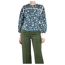 Isabel Marant-Dark green floral cotton poplin top - size UK 8-Green