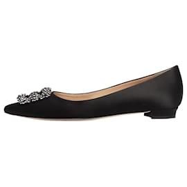 Manolo Blahnik-Sapatos rasos de cetim preto com joias - tamanho UE 38-Preto