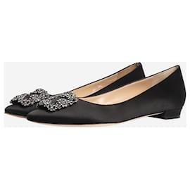 Manolo Blahnik-Black satin bejewelled flat shoes - size EU 38-Black
