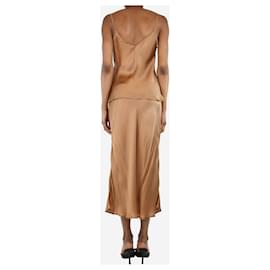 Autre Marque-Conjunto de top camisero y falda midi marrón - talla UK 8-Castaño