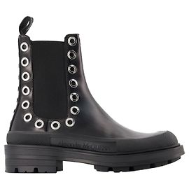 Tread Slick Ankle Boots - Alexander Mcqueen - Black/White - Leather Black