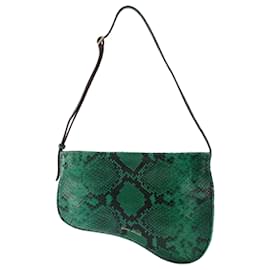 Autre Marque-Curve Bag aus grünem Leder mit Schlangenprägung-Grün