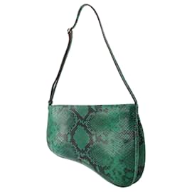 Autre Marque-Curve Bag in Green Snake-Embossed Leather-Green