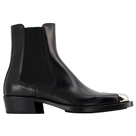 Alexander Mcqueen Botas de vagão em preto/Couro de prata Preto