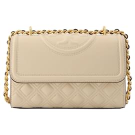 Tory Burch-Fleming Small Hobo Bag - Tory Burch -  New Cream - Leather-Brown,Beige