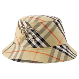 Burberry-Sombrero de pescador Bias Check - Burberry - Sintético - Beige-Castaño,Beige