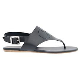 Hermès-Hermes cuero negro Kola Thong Flat Slingback sandalias-Negro