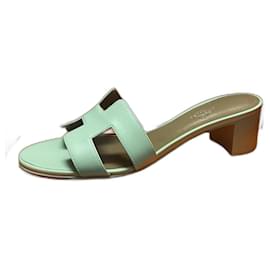 Hermès-Hermes Oasis green aqua sandals size 39-Light green