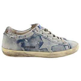 Golden Goose-Leather sneakers-Blue