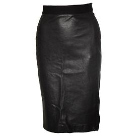 DKNY, saia lápis stretch com couro Preto