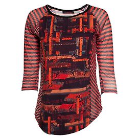 Autre Marque CUSTO, t-shirt a manica lunga con strass Nero Rosso Arancione
