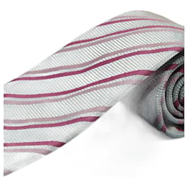 Hermès-Corbata Gris a Rayas Rosas-Grigio