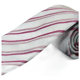 Hermès Corbata Gris a Rayas Rosas Gris