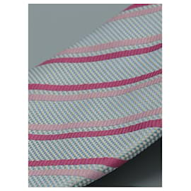 Hermès-Corbata Gris e Rayas Rosas-Cinza
