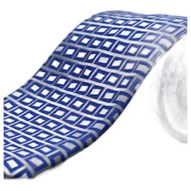 Hermès-Corbata Gris a Cuadros Azules-Blu