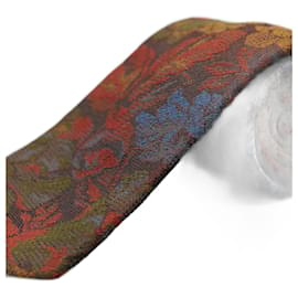 Ermenegildo Zegna-Corbata Marrón con Diseño de Flores-Marrone