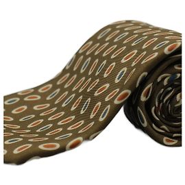 Autre Marque Corbata Marrón con Círculos Azules y Rojos Marrone