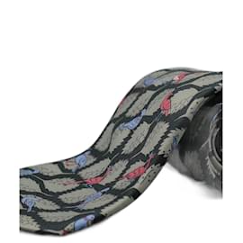 Hermès-Corbata Negra con Diseño de Hojas y Pájaros-Black