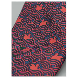 Hermès-Corbata Roja con Diseño de Patos-Rosso
