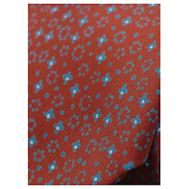Hermès-Corbata Roja con Flores Azules-Roja