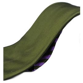 Autre Marque Corbata Verde com Rayas Moradas Verde