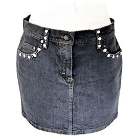 Saia jeans Blumarine cinza com pérolas Cinza