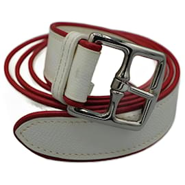 Hermès-Cinturón Blanco y Rojo de Cuero Entreviere-White