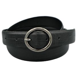 Massimo Dutti Cinturón Negro con Hebilla Metálica Negro