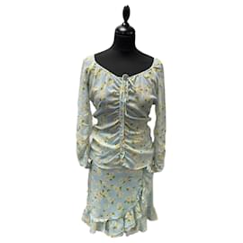 Moschino-Conjunto de falda y blusa de flores-Azul