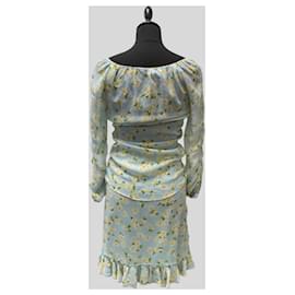 Moschino-Conjunto de Falda e Blusa de Flores-Azul