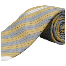 Hermès-Corbata Amaeilla y Azul a Rayas-Yellow