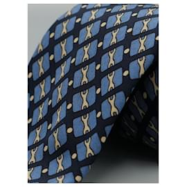 Autre Marque-Corbata Azul con Diseño de Cadena-Blu