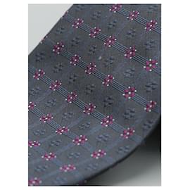 Hermès-Corbata Azul con Diseños Granates-Blue