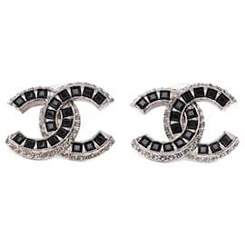 Chanel-CC Crystal Earrings-Silvery