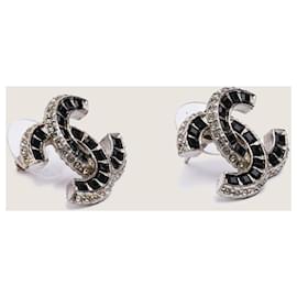Chanel-CC Crystal Earrings-Silvery