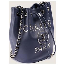 Chanel-Bolsa balde com cordão Deauville-Azul