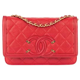 Chanel-Portafoglio in filigrana con catena-Rosso