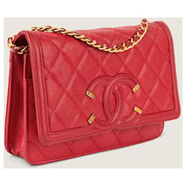 Chanel-Filigree Wallet On Chain-Red