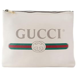 Gucci-Logo Print Pouch-White