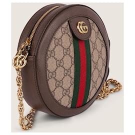 Gucci-Bolsa de ombro redonda Ophidia GG Mini-Marrom