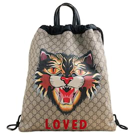 Gucci-Drawstring Angry Cat Backpack-Brown