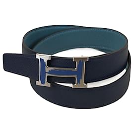 Hermès-Cinturón reversible Constanza 80-Azul