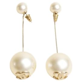 Chanel-Pendientes grandes con perlas CC-Blanco